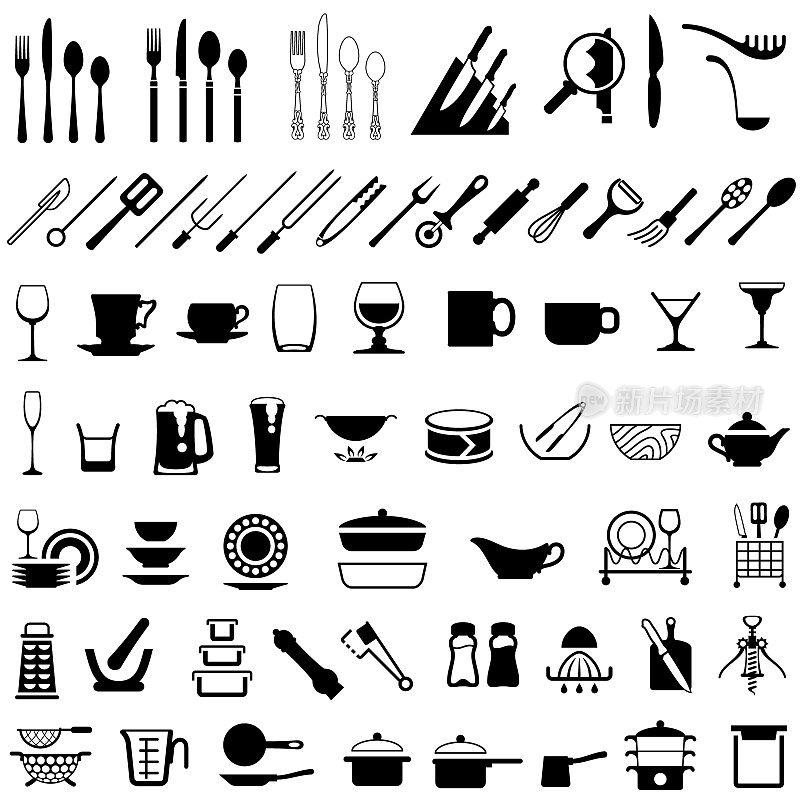 Cutlery, Crockery and Kitchen Utensils Icons